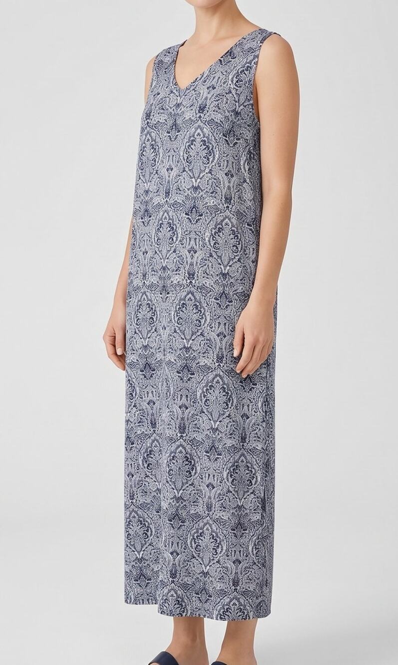 J. Jill Love Linen Large Blue and White Paisley-patterned sSeeveless Dress